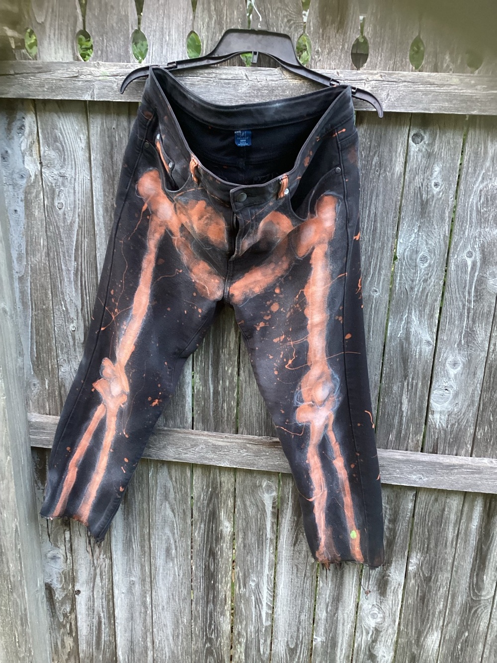 Men's Black Jeans with Orange Bleach Effect Accent Sz.32